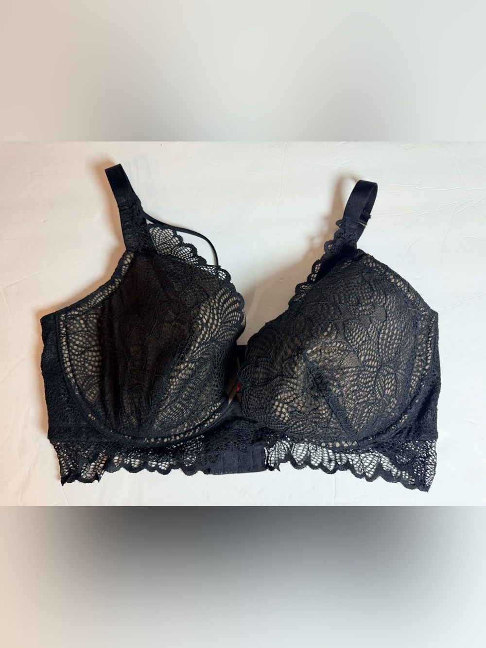 Cacique Plunge Black Lace Underwire Bra 40F Sexy Feminine